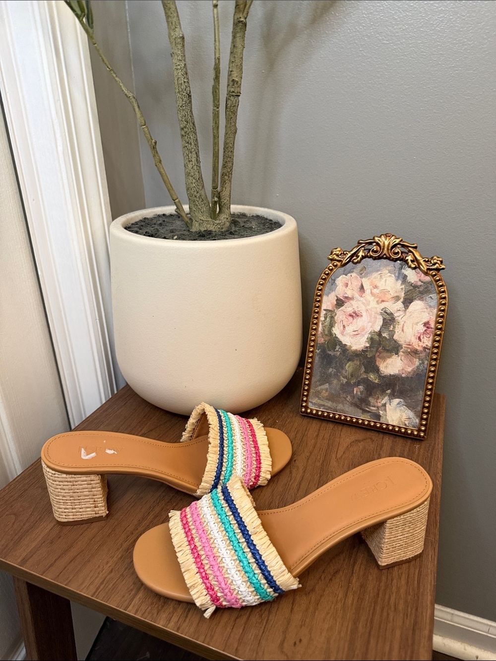 J.Crew Rainbow Raffia Woven Mule Sandals Block Heel Boho Size 7 - Picture 5 of 8